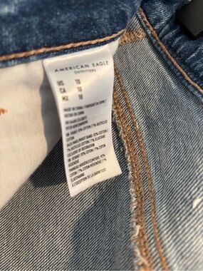 American Eagle Outfitters Medium Blue Denim Shorts with Tan Stitching